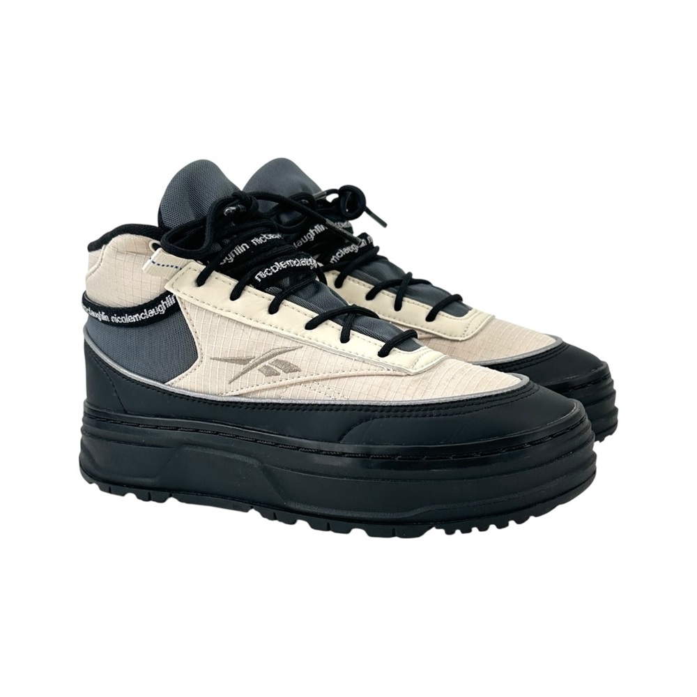 RARE Reebok x Nicole McLaughlin Club C Geo Mid - Black & Cream Platform Sneakers